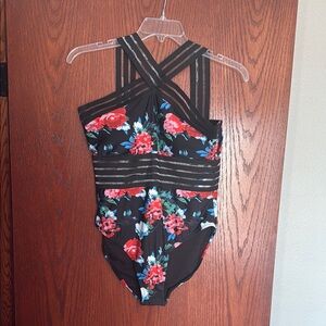 Floral Black One-Piece Swimsuit